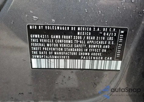 2013 Volkswagen Jetta Se z USA, uszkodzony, nr VIN 3VWDP7AJ5DM433813